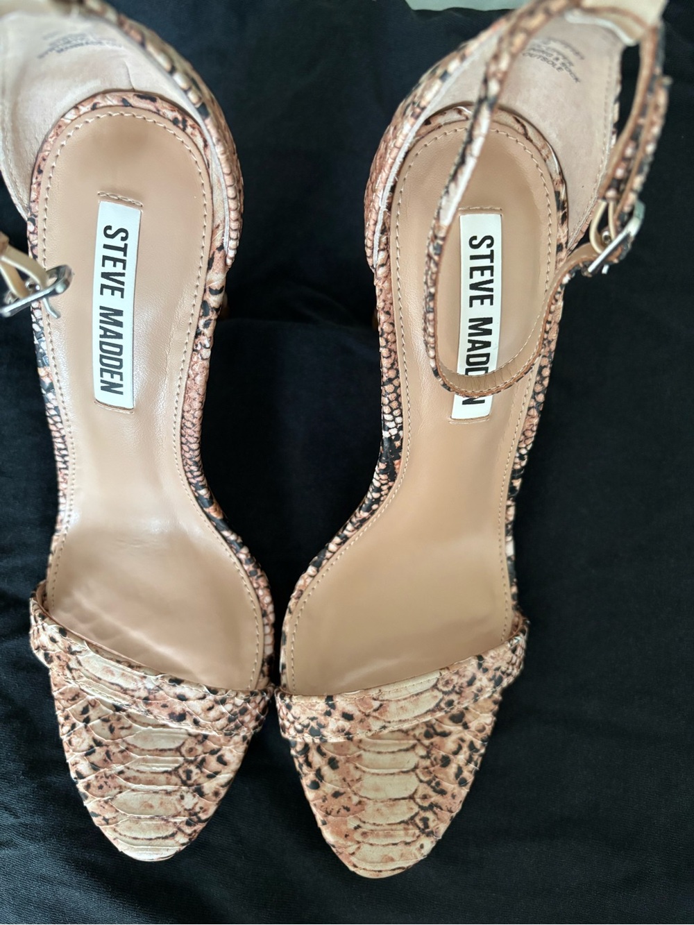 Steve Madden Beige Tan Snake-Print Ankle Strap Heels